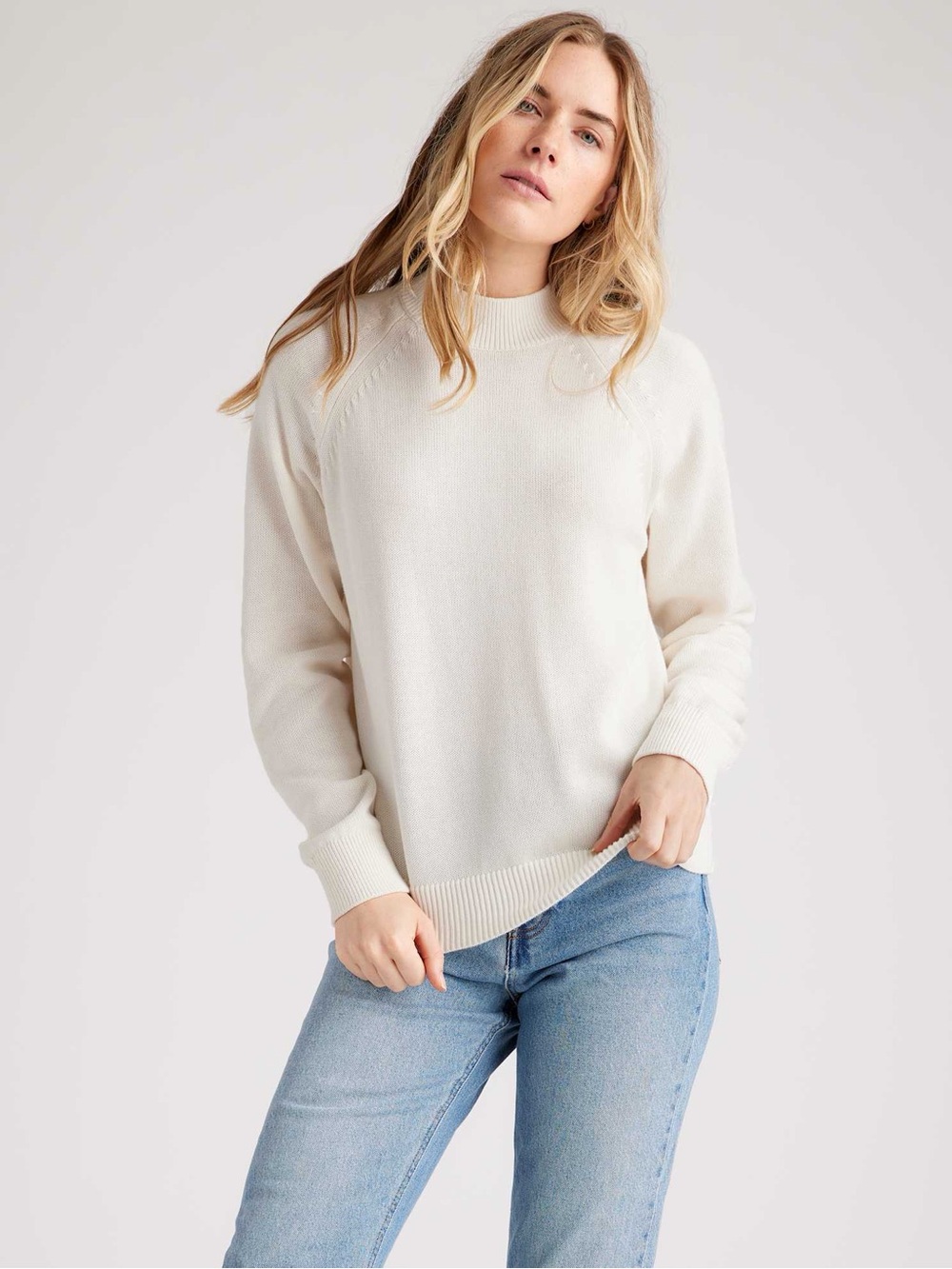 Quince Women 100% Organic Cotton Mock Neck Sweater Ivory Medium NWOT